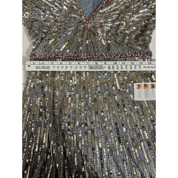 Mac Duggal Gown Silver Beaded Sequin‎ Dress Flutter Sleeves Size 8 NEW - Picture 12 of 12